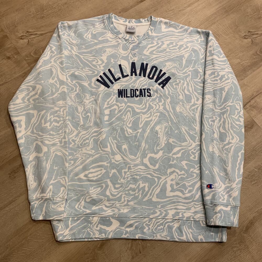 Champion Villanova University Wildcats Sweatshirt Blue Tie Die Men's XL Crewneck